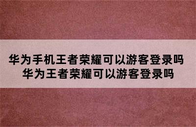 华为手机王者荣耀可以游客登录吗 华为王者荣耀可以游客登录吗